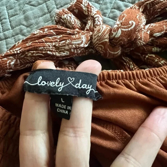 Lovely Day  BROWN FLORAL SMOCKED
TIERED SKATER DRESS - Picture 10 of 11